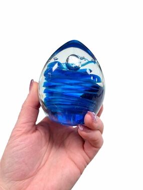 Blue Swirl Glass Egg Accent - Decorative Home Accent 3 1/2" Tall